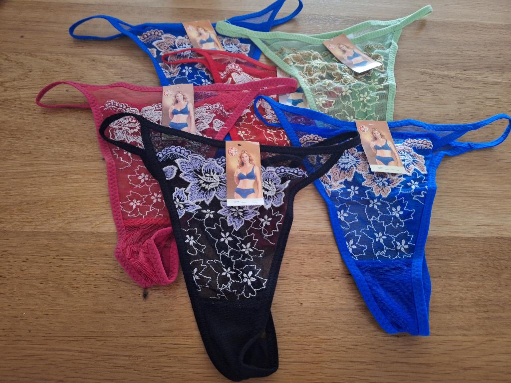 6 dames strings, Verzenden, Zwart, String
