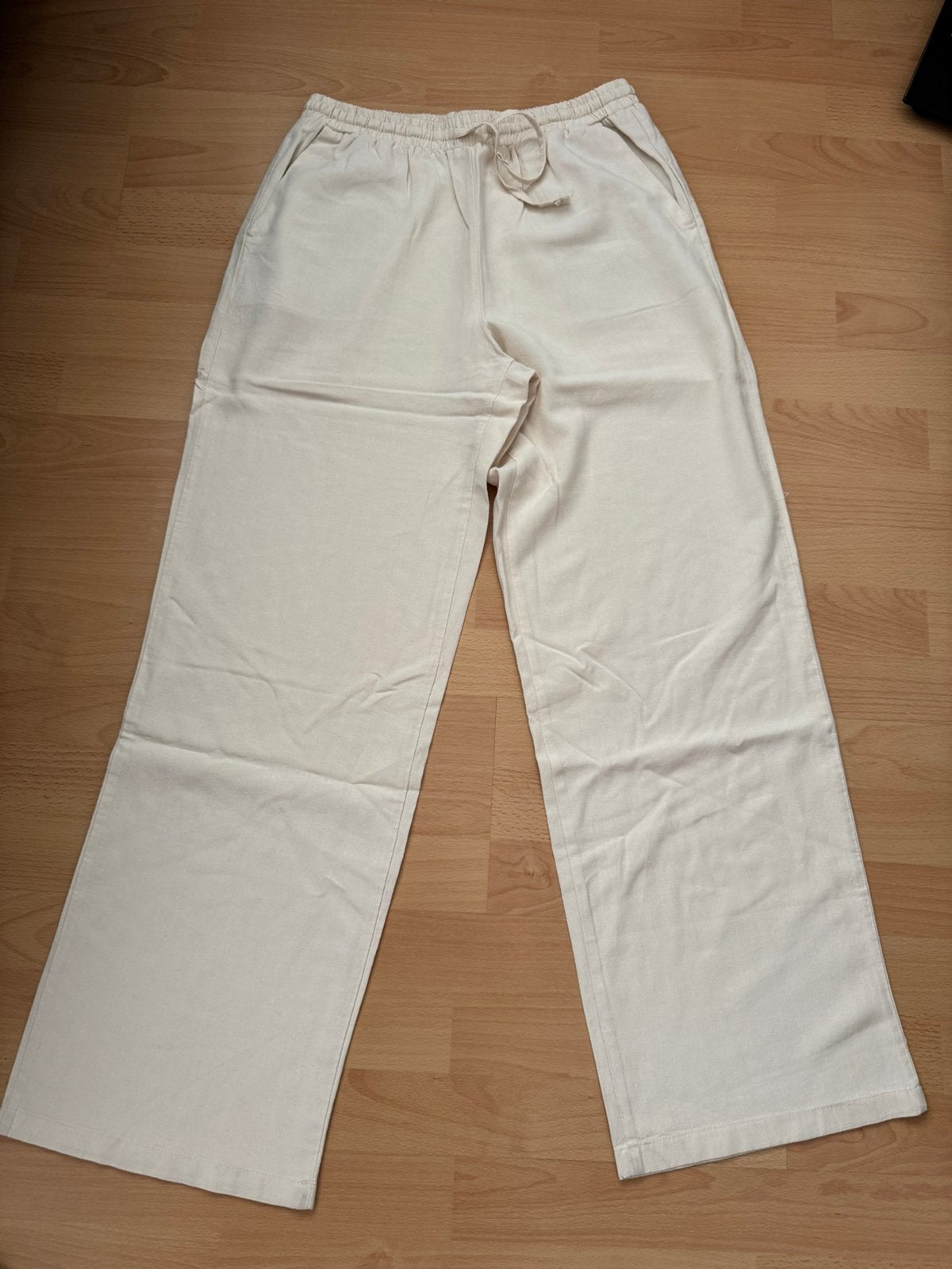 Wijde broek linnen M, Maat 38/40 (M), Verzenden, Beige, Nieuw