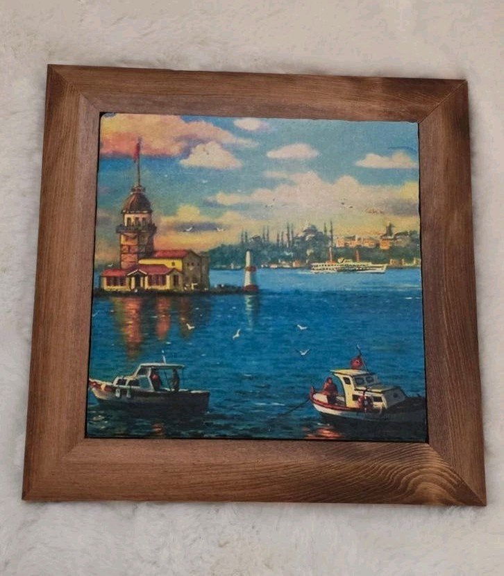 Prachtig schilderij op steen in houten lijst, Ophalen of Verzenden, Zo goed als nieuw, Overige typen
