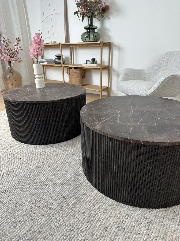 Nieuw Design bruin Marmer salontafel Ø 80x40 japandi houten, Ophalen, Japandi, 50 tot 100 cm, Rond