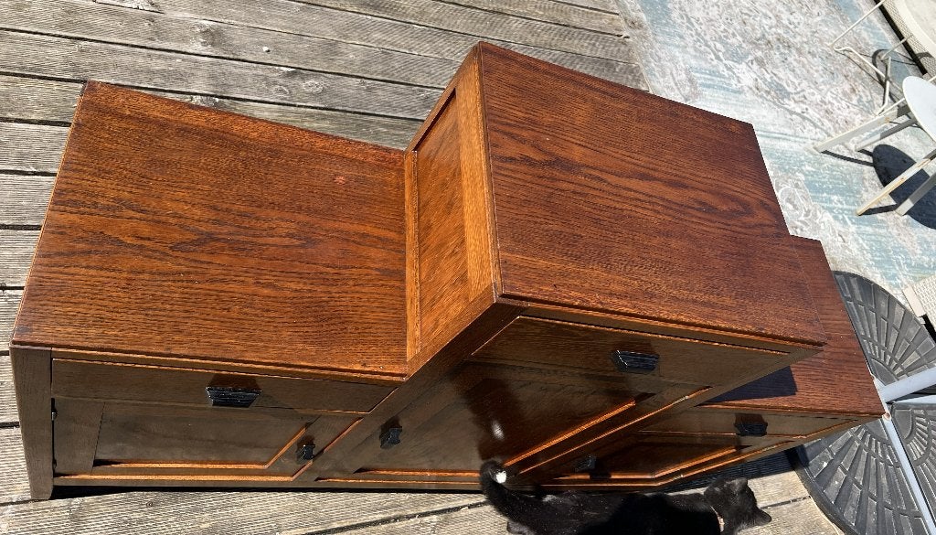 Haagse / Amsterdamse school art deco dressoir kast laden, Ophalen, Gebruikt, 100 tot 150 cm, Eikenhout