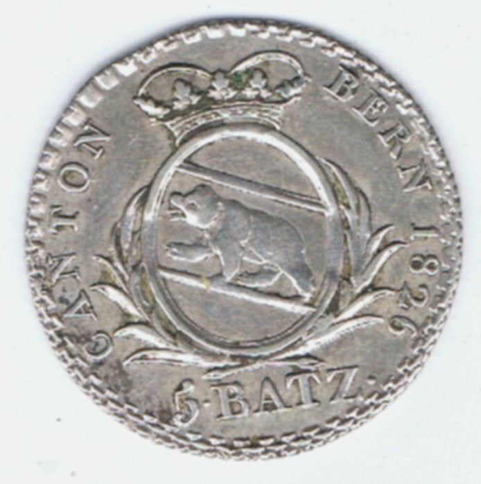 23-1481 Zwitserland, Bern 5 batz 1826, Ophalen of Verzenden, Overige landen, Losse munt, Zilver
