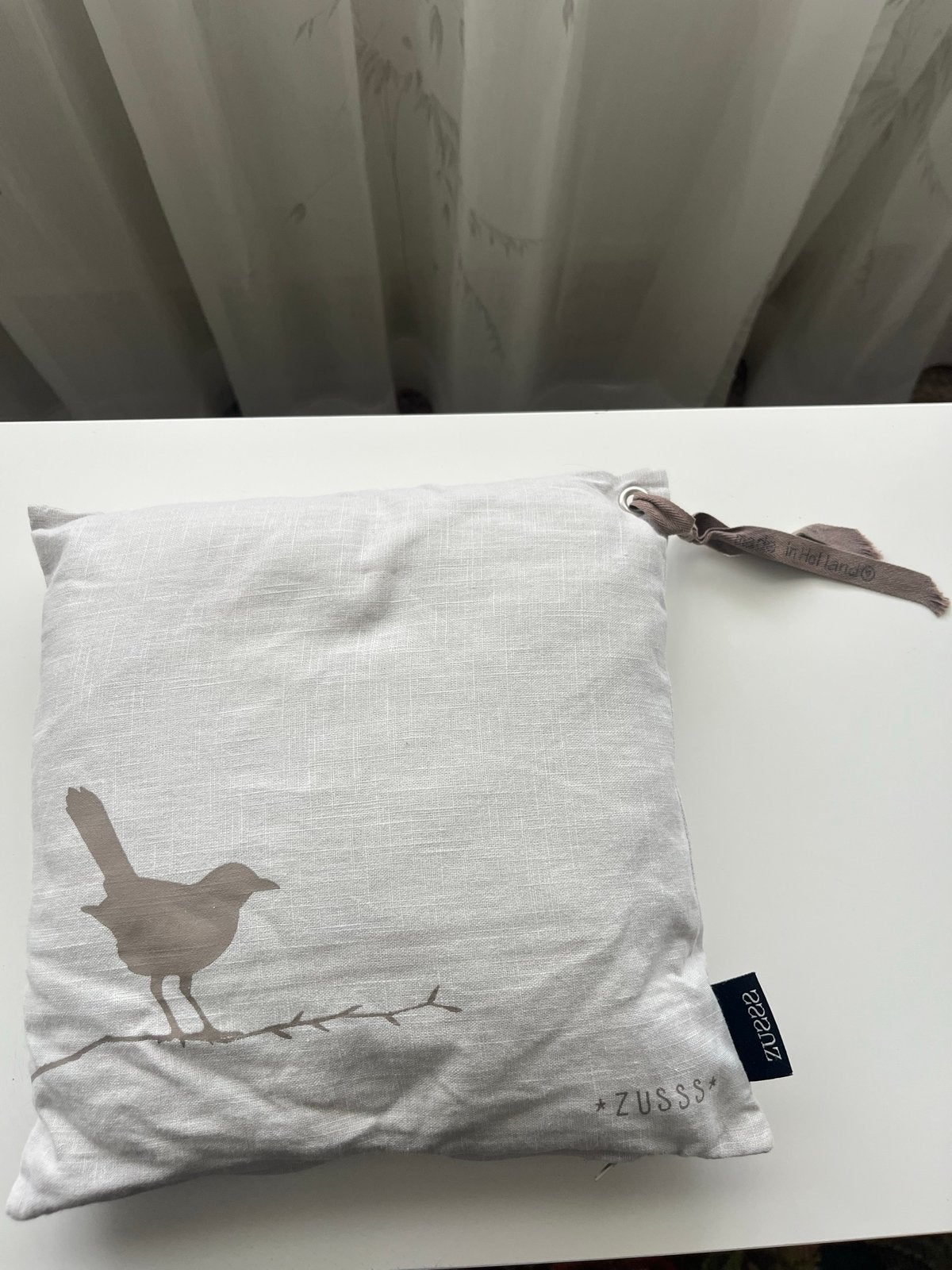 ZUSSS Kussenhoes met vogelprint - Zo goed als nieuw, Ophalen, Zo goed als nieuw, Grijs, Vierkant