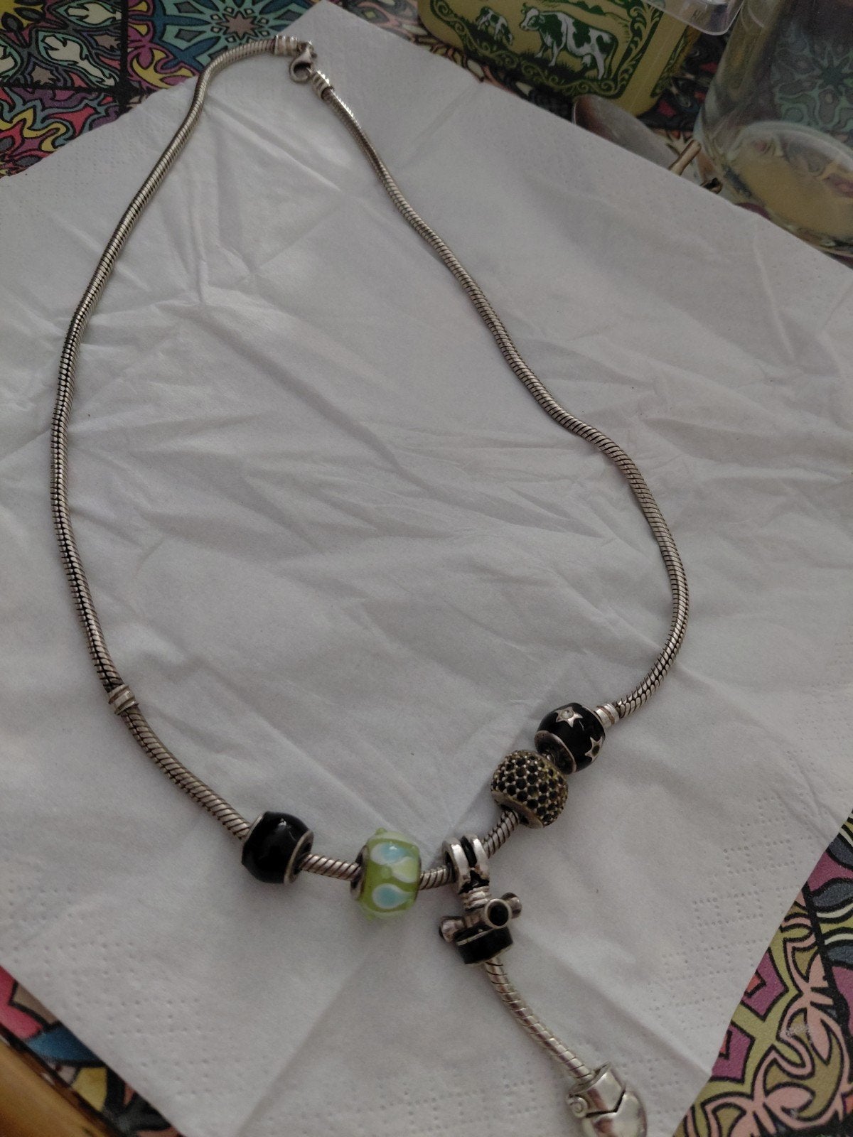 Pandora halsketting met bedels., Ophalen of Verzenden, Gebruikt, Zilver, Pandora