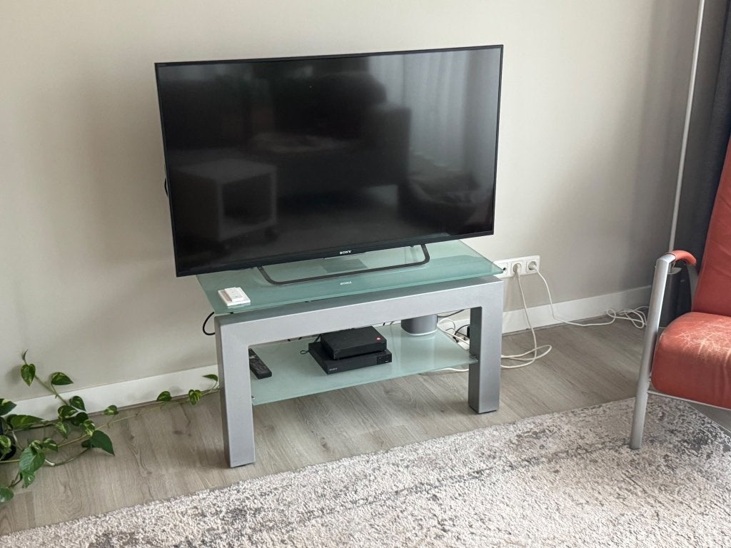 Tv-meubel glas / glazen tv-tafel met metalen frame – 94 cm, Ophalen, 50 tot 100 cm, 25 tot 50 cm, Glas