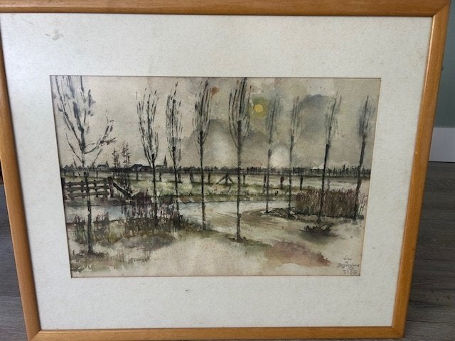 Winter in Eenigenburg ( 1978 )  – Aquarel, Antiek en Kunst, Ophalen