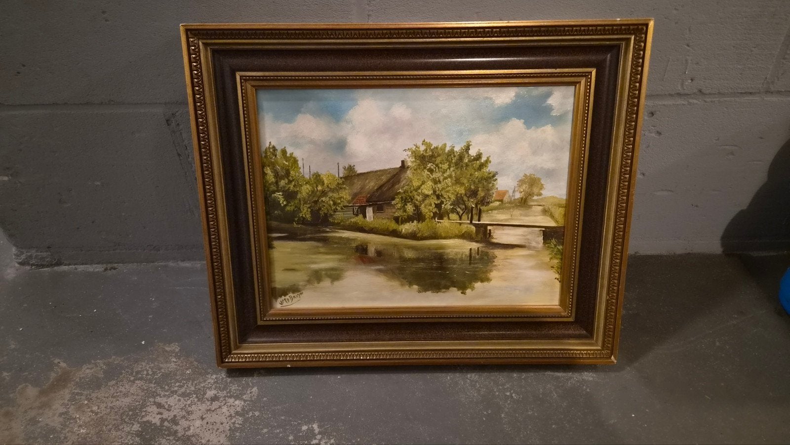 3 Schilderijen: 2x Olieverf  & 1x litho, Antiek en Kunst, Kunst | Schilderijen | Klassiek, Ophalen, Ingelijst, Olieverf, Maritiem / water