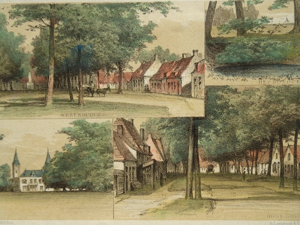 litho kleur, West- Oost Souburg, kasteel ter Hoogt Lankhout, Origineel, Verzenden, Overige onderwerpen, Lithografie