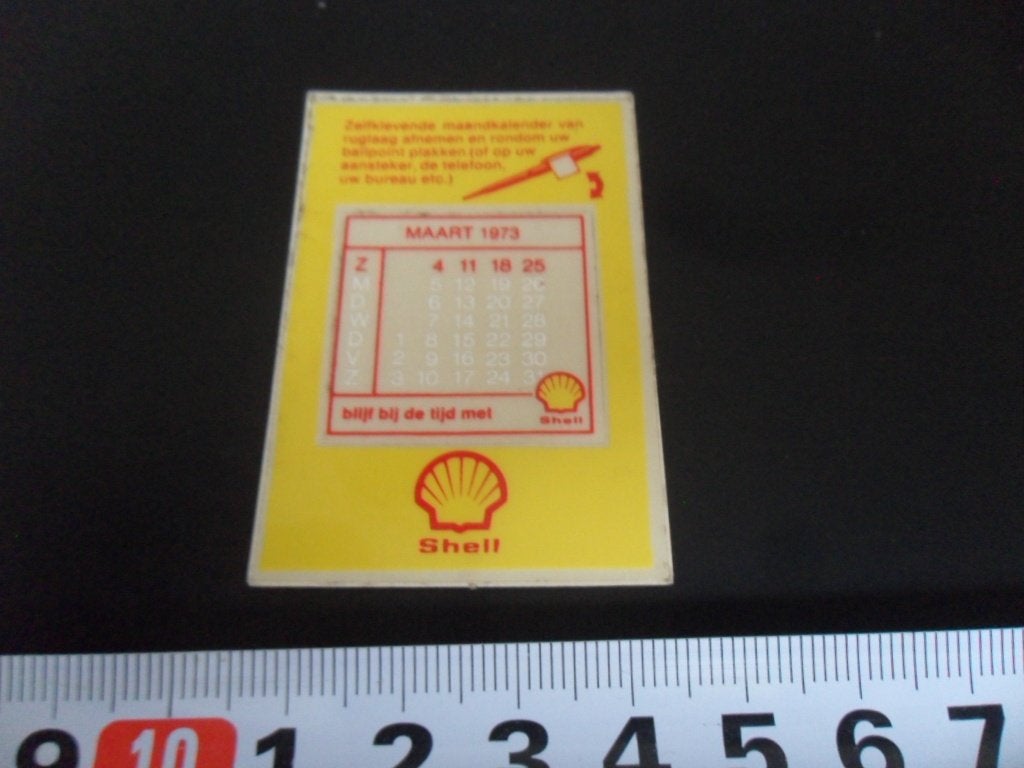 sticker shell maandkalender blijf bij de tijd maart 1973, Ophalen of Verzenden, Zo goed als nieuw