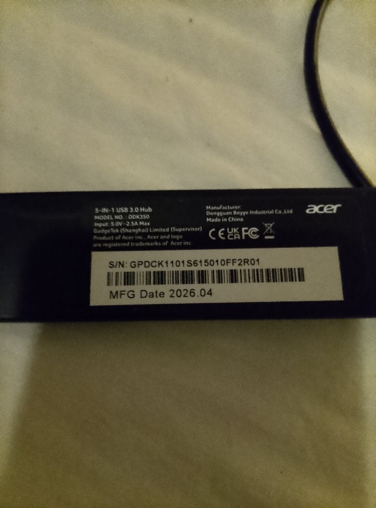 Acer 5‑in‑1 USB 3.0 Hub, Nieuw, USB-hub, Acer, Laptop