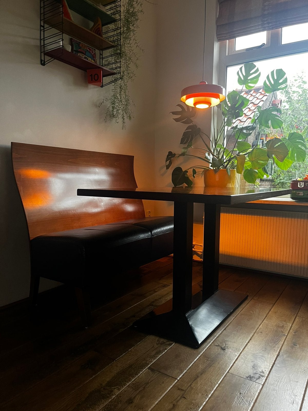 Retro vintage eetbank hout /skai 2 personen, Ophalen, Gebruikt, Hout, Minder dan 150 cm
