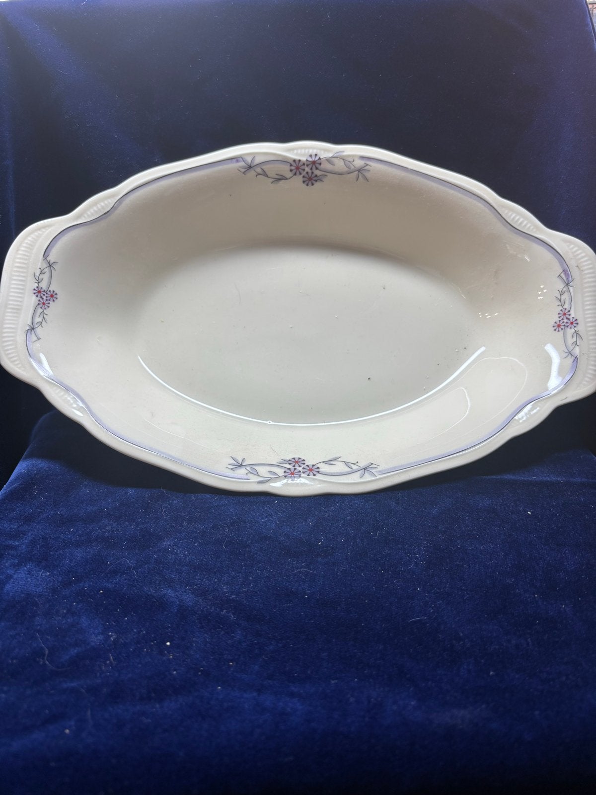 Antieke Ovale Schaal met Blauw Bloemmotief, Antiek en Kunst, Ophalen of Verzenden