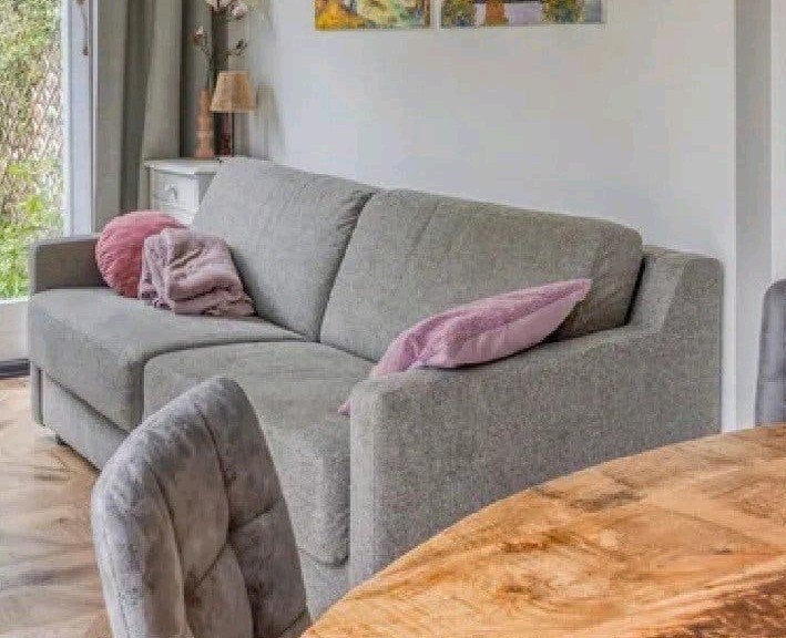 Mooie bijna nieuwe slaapbank! Kleur is grijsgroen., Huis en Inrichting, Ophalen, Zo goed als nieuw, Tweepersoons