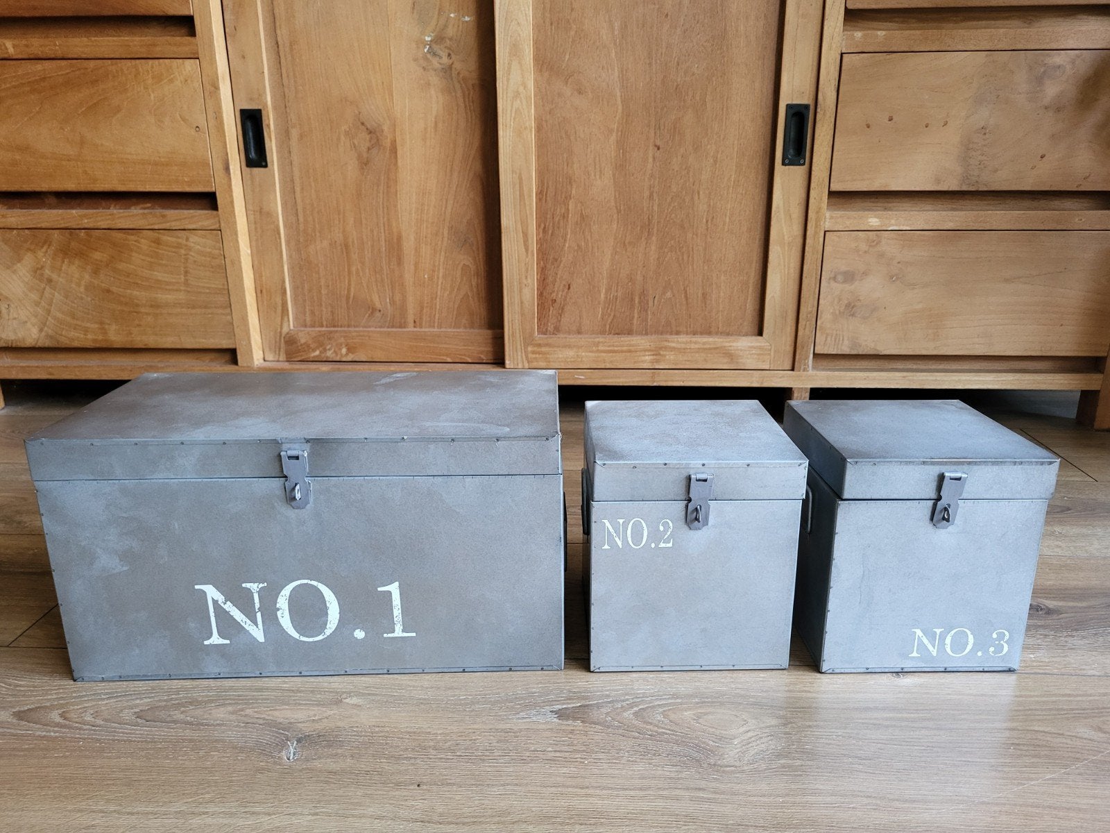Set van drie metalen opbergkisten, Ophalen, Minder dan 50 cm