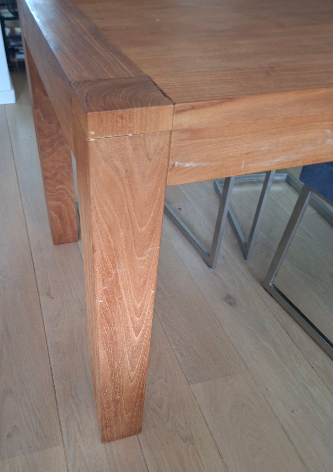Massief onbehandeld teakhouten eettafel - 180x90x80 cm, Ophalen, Gebruikt, Teakhout, 50 tot 100 cm