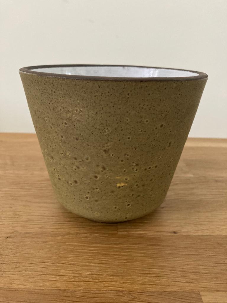 Retro Vintage bloempot mosterd geel groen oker, Ophalen of Verzenden, Huis en Inrichting