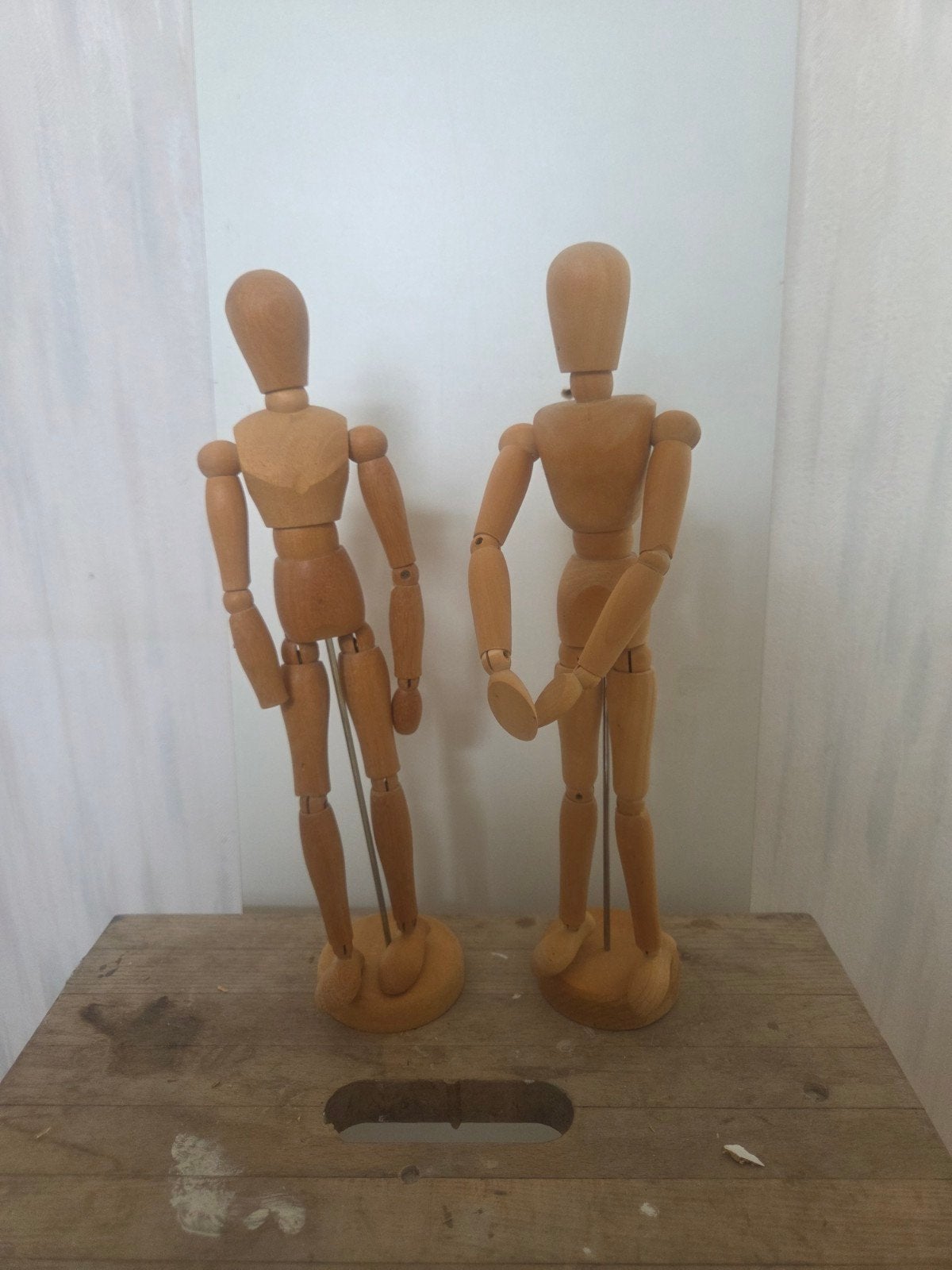 Twee houten, tekenpoppen, Gebruikt, Overige thema's, Overige typen, Overige merken