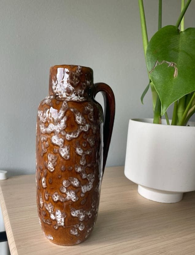 Bruine vintage fat lava vaas - West Germany, Ophalen