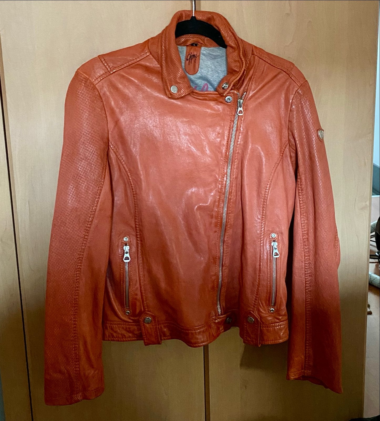 Gipsy Leren jack Oranje - Zo goed als nieuw, Ophalen of Verzenden, Zo goed als nieuw, Maat 42/44 (L), Oranje
