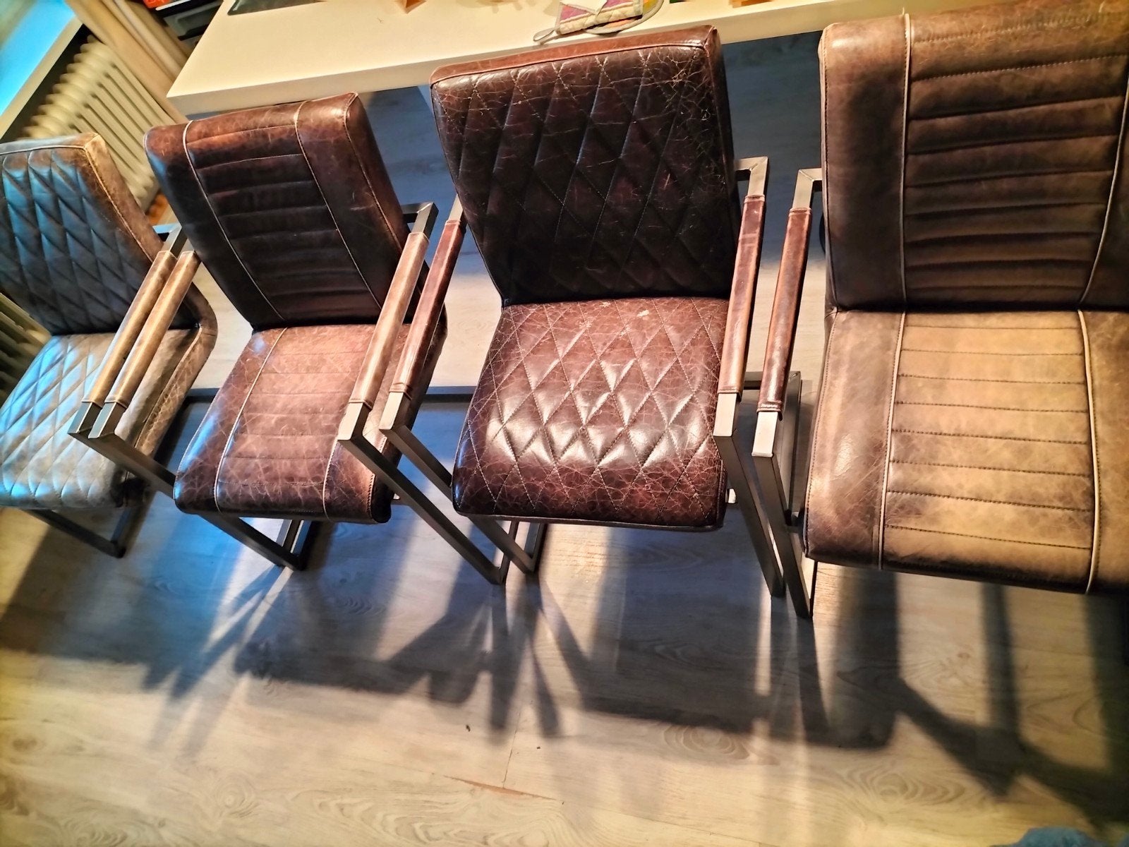 Eetkamerstoelen, 4, leer leder leren, bruin, Ophalen, Gebruikt, Bruin, Leer