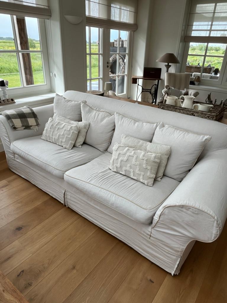 2 Riviera Maison banken met wasbare hoezen, 250 tot 300 cm, Gebruikt, 75 tot 100 cm, Ophalen of Verzenden