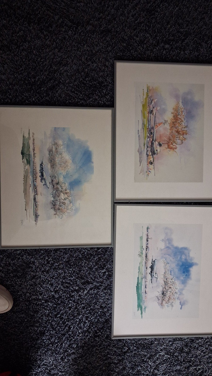 3 ingelijste aquarellen van Nenad Karpov - vliegtuigen, Ophalen, Schilderij, Aquarel, Genummerd