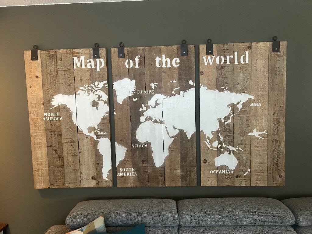 Wereldkaart Schilderij, Ophalen, Hout, Meerkleurig, Zo goed als nieuw