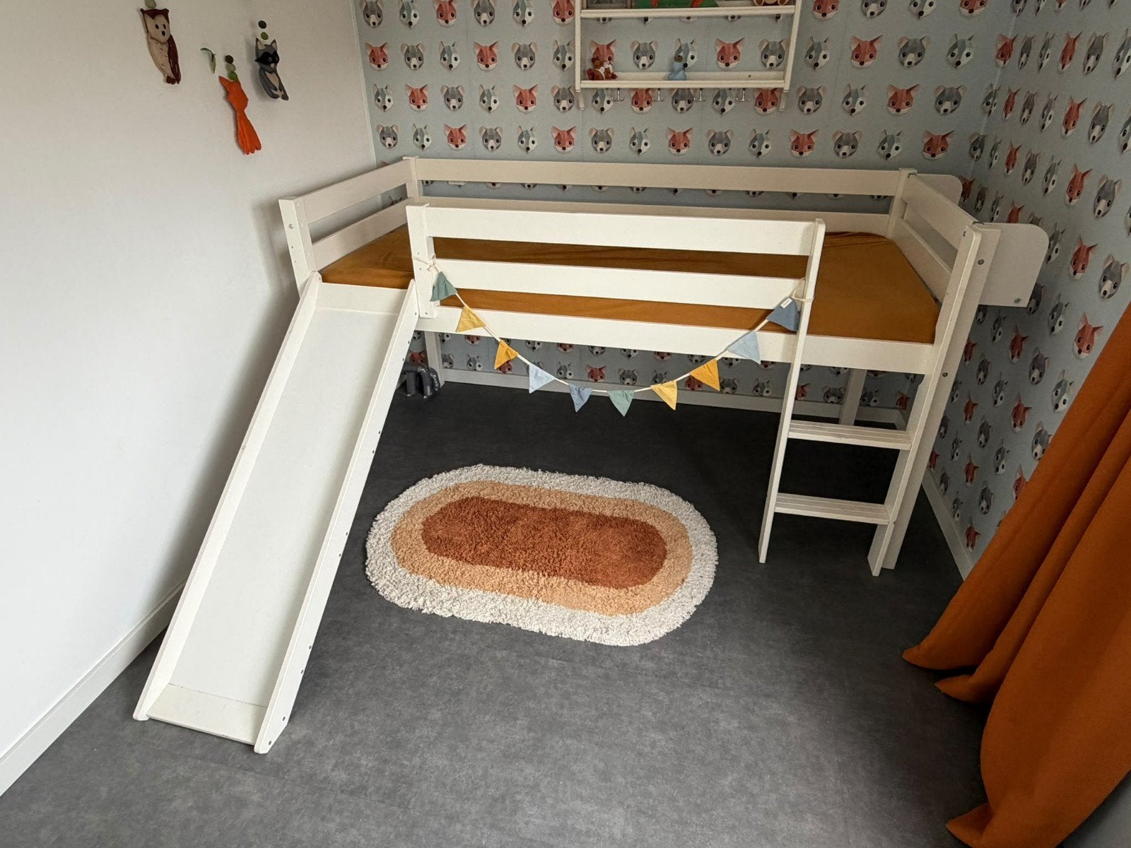Halfhoogslaper met glijbaan en ladder - Zo goed als nieuw, Huis en Inrichting, Ophalen, 90 cm, Eenpersoons, Minder dan 160 cm