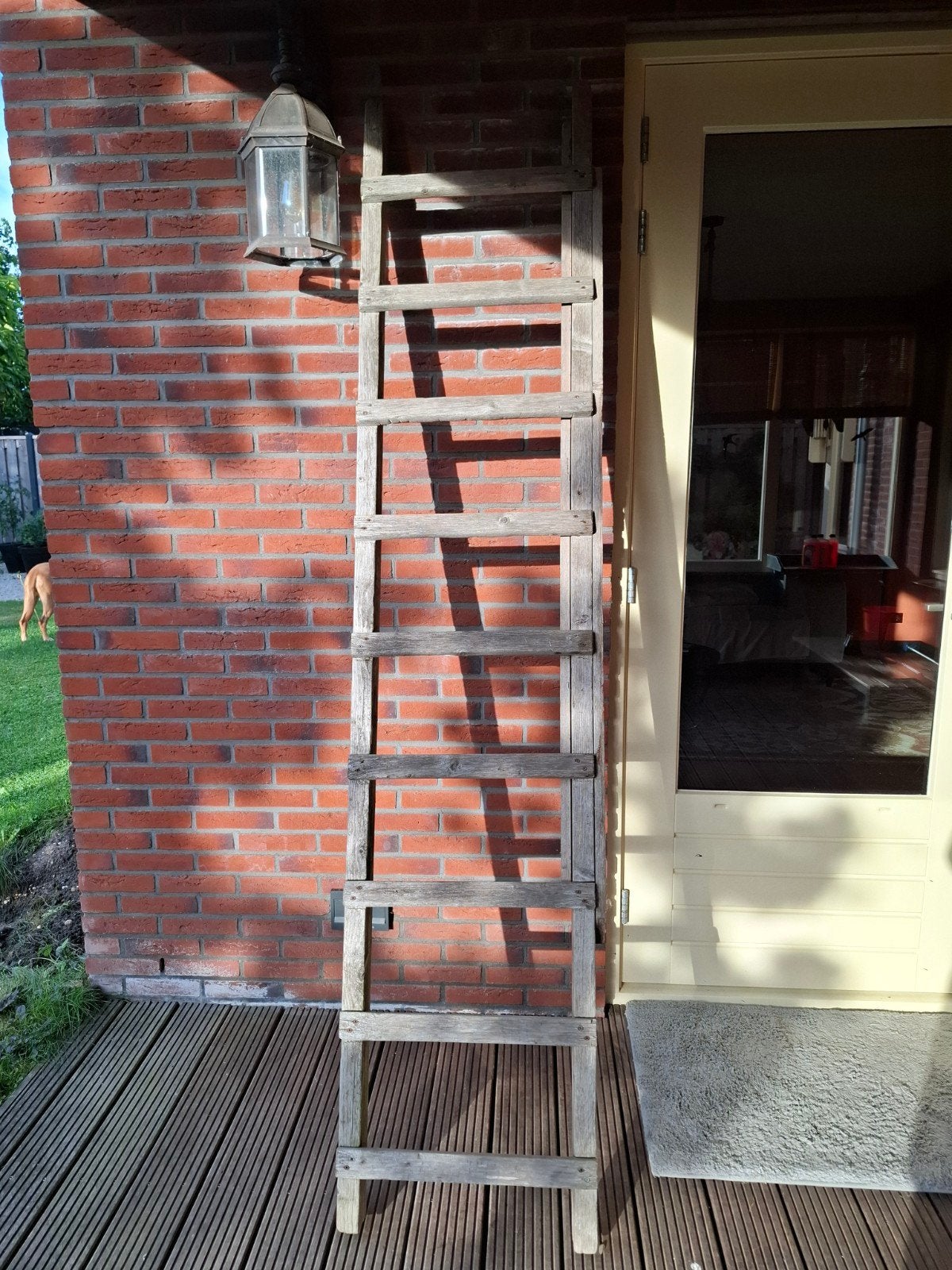 Oude houten ladder voor decoratie, Huis en Inrichting, Ophalen, 220 cm, Gebruikt, Hout