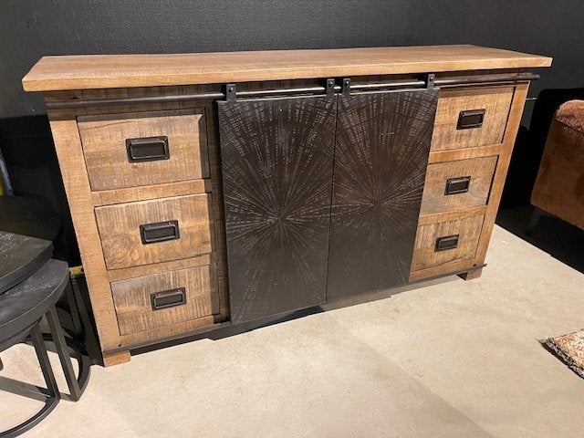 Dressoir Mango 6 lades 2 metaal deuren 160 cm breed actie, Overige houtsoorten, 5 laden of meer, 150 tot 200 cm, Ophalen of Verzenden