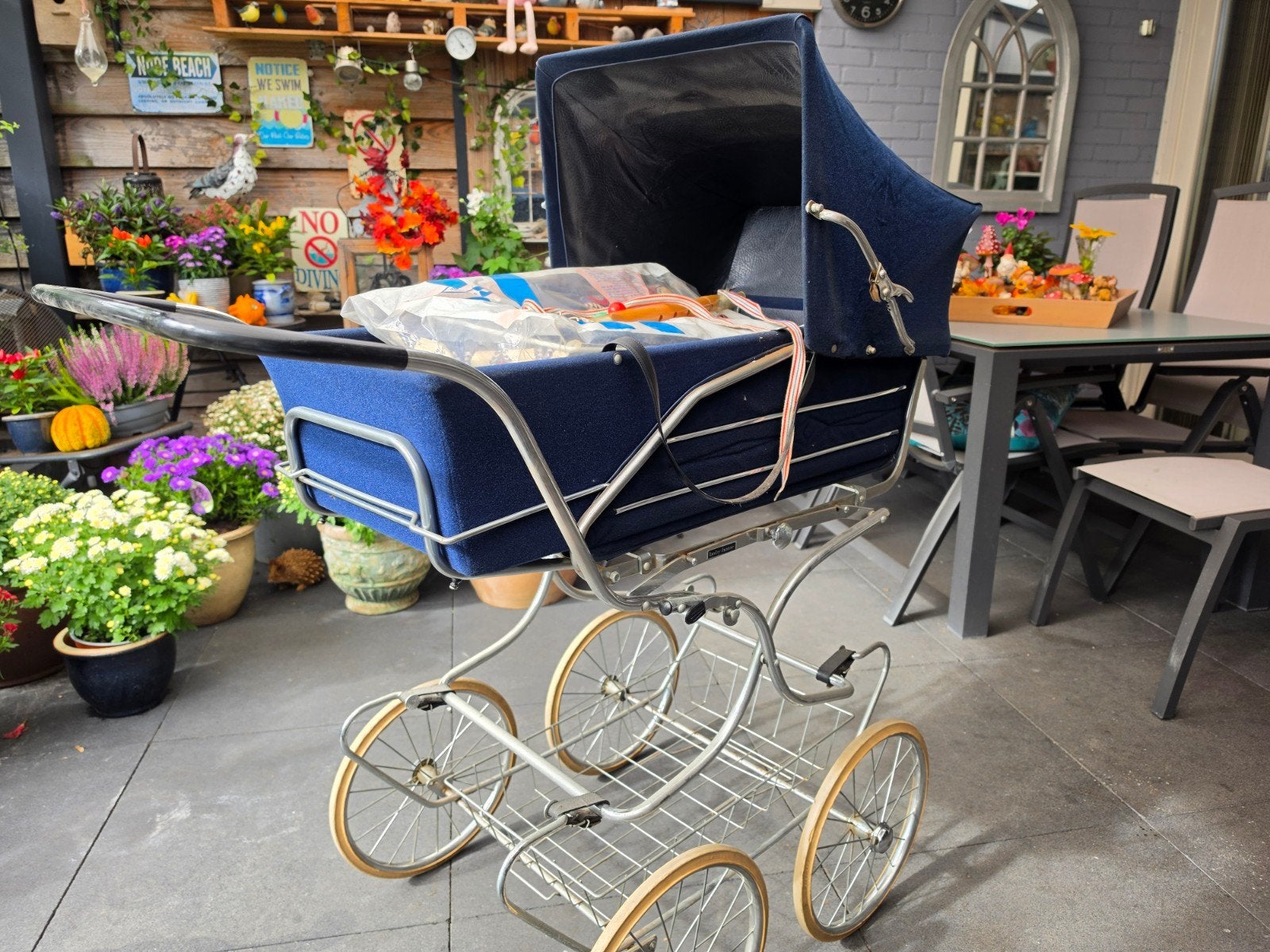 Vintage Kinderwagen - Klassiek Blauw, Gebruikt, Met reiswieg, Ophalen, Kinderwagen