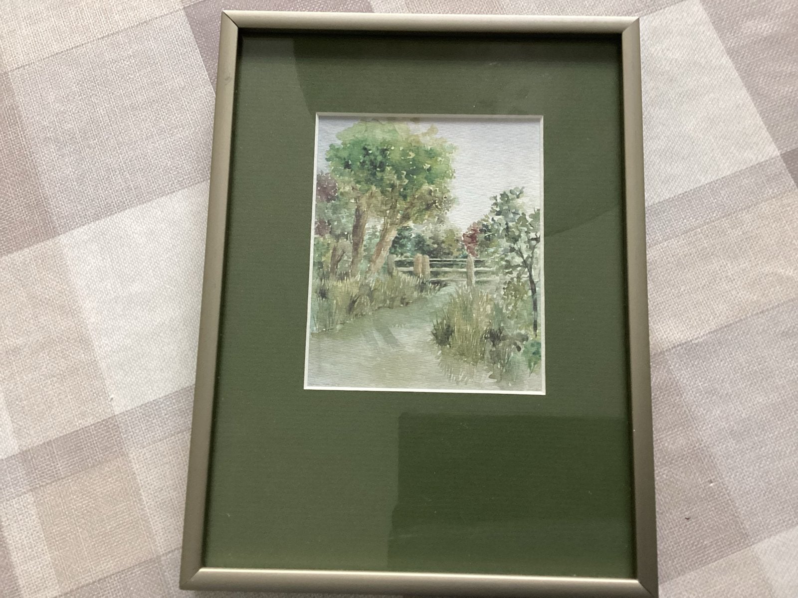 Schilderij Landschap met Bomen en Hek - Aquarel, Realistisch, Ophalen of Verzenden, Landschap, Aquarel