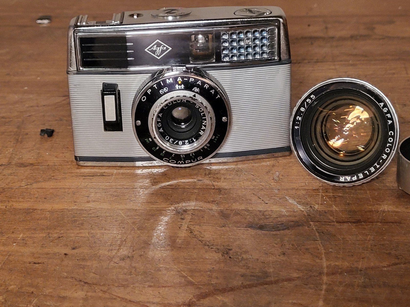 Agfa Optima-Parat half-frame camera met Color-Telepar 55mm, Ophalen of Verzenden, Gebruikt, Compact, Overige Merken