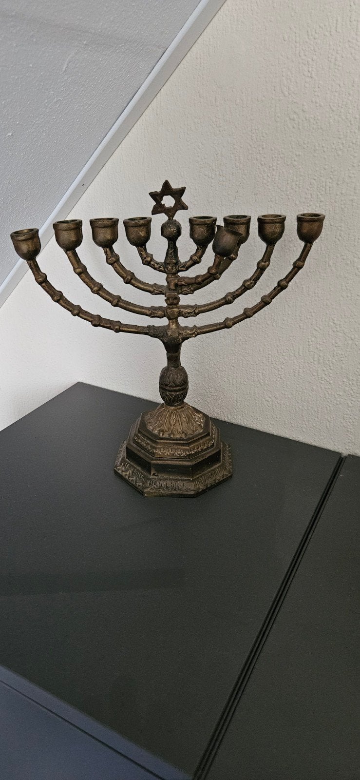 Antieke bronzen Chanoukia - Joodse kandelaar, Antiek en Kunst, Ophalen, Koper of Brons