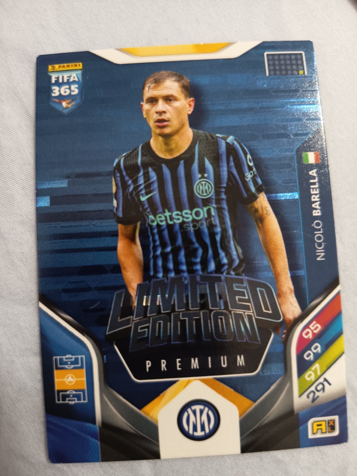 Panini FIFA 365 Nicolo Barella Limited Edition Premium, Ophalen of Verzenden, Zo goed als nieuw, Buitenlandse clubs, Spelerskaart