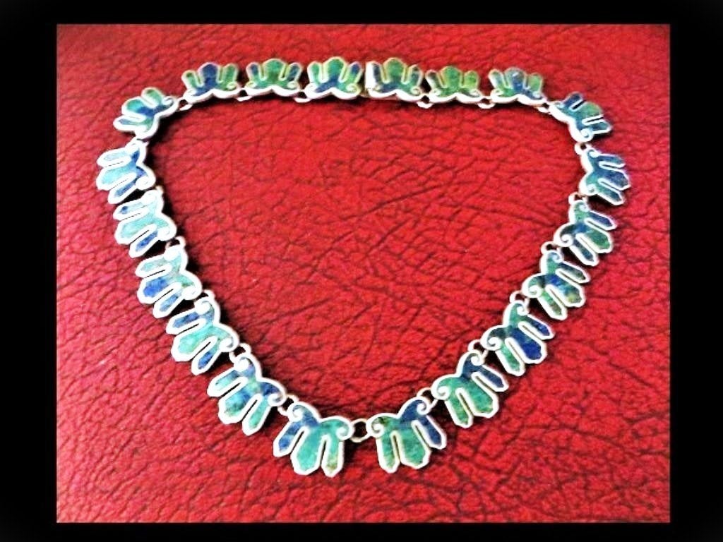 Bijzonder Mexicaanse Zilveren Collier Malachiet/Lapislazuli!, Sieraden, Tassen en Uiterlijk, Antieke sieraden, Verzenden, Zilver