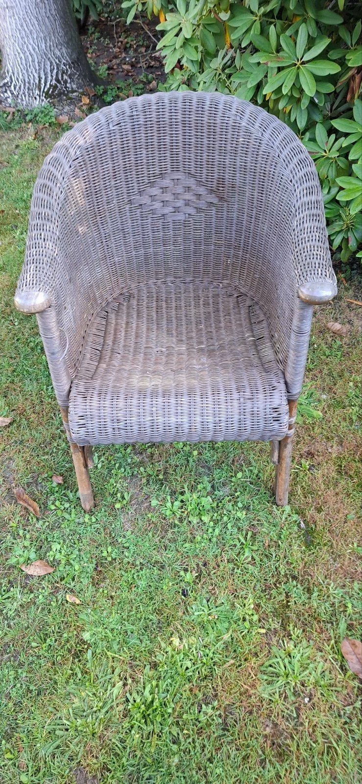 Rotan fauteuil, grijze rieten stoel, Ophalen, Gebruikt