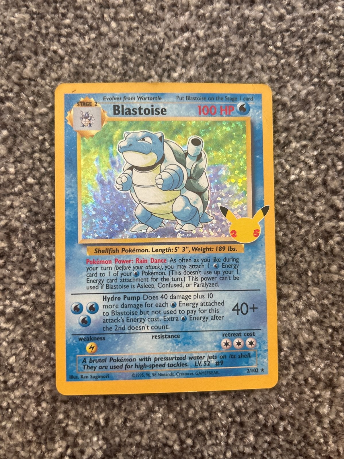 Pokémon Blastoise Celebrations 2/102 Holo Kaart, Ophalen of Verzenden, Zo goed als nieuw, Losse kaart, Foil