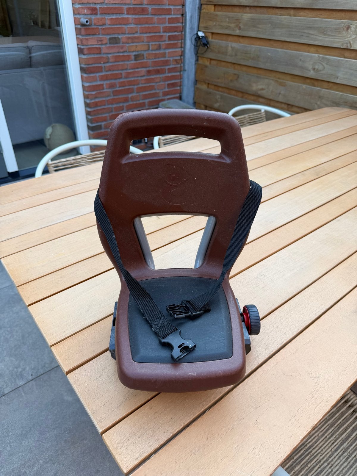 Gebruikt fietszitje voor achterop, bruin, max 35 kg, Ophalen of Verzenden, Gebruikt, 22 t/m 36 kg, Achterzitje