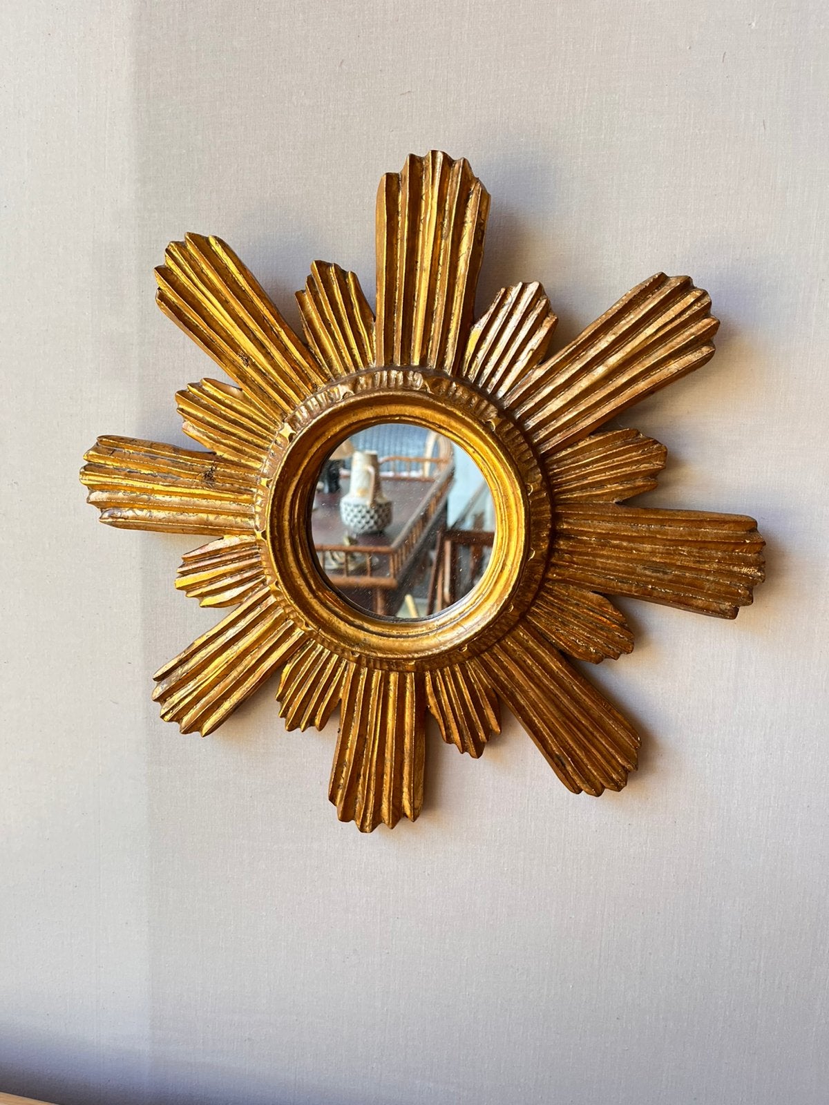 Vintage Zonnespiegel Mid Century sunburst, Ophalen of Verzenden, Rond, Minder dan 50 cm