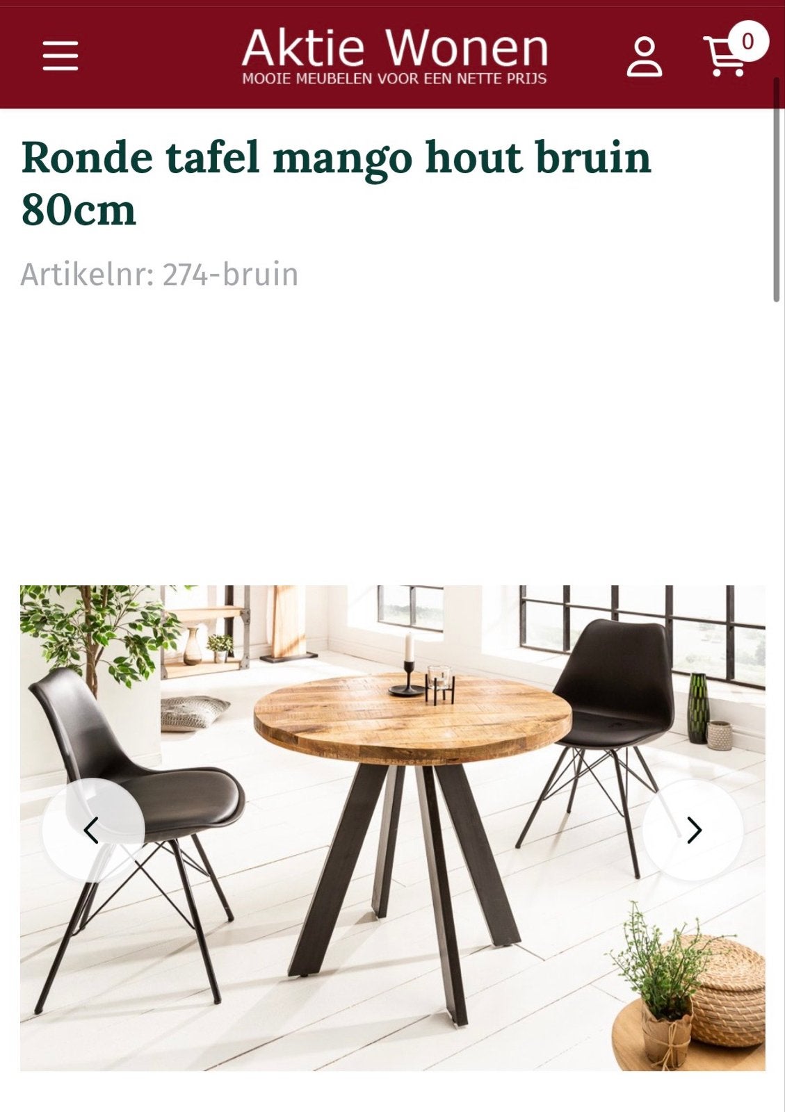 Ronde tafel mango hout bruin 80cm - Zo goed als nieuw, Huis en Inrichting, Tafels | Eettafels, Ophalen, Rond, Tot twee personen