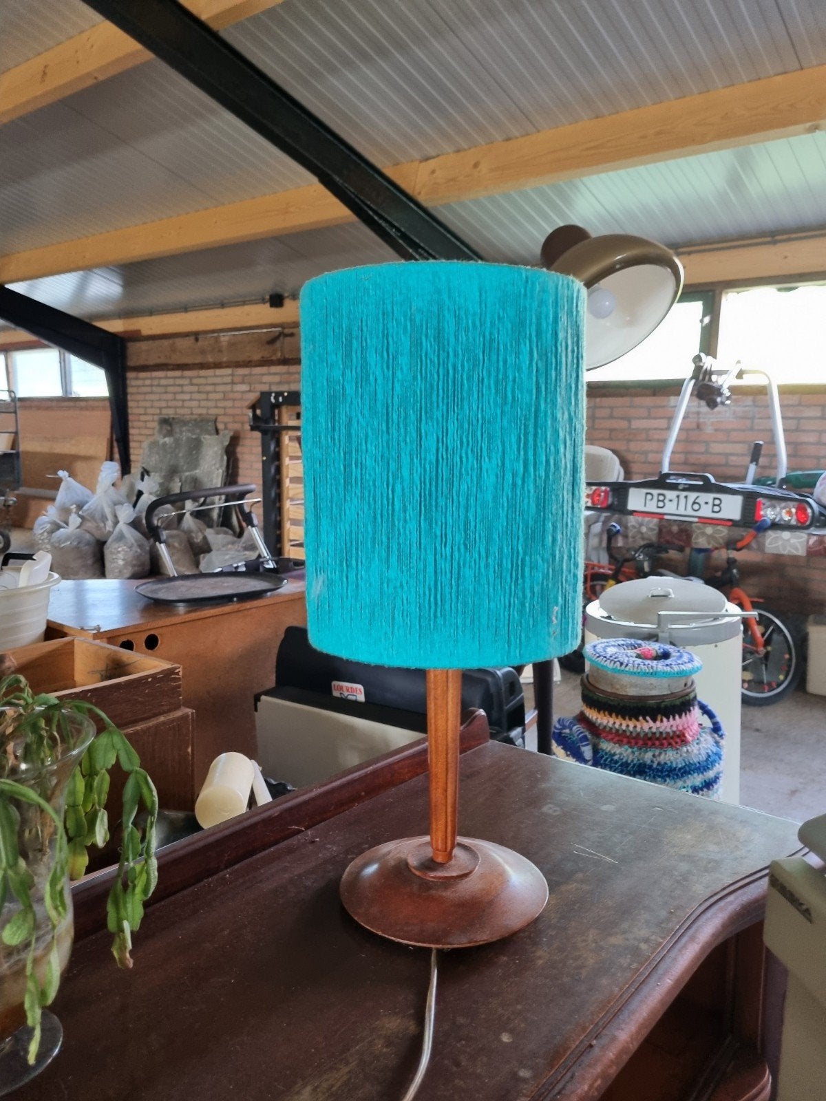 Vintage Tafellamp met Turquoise Kap, Ophalen