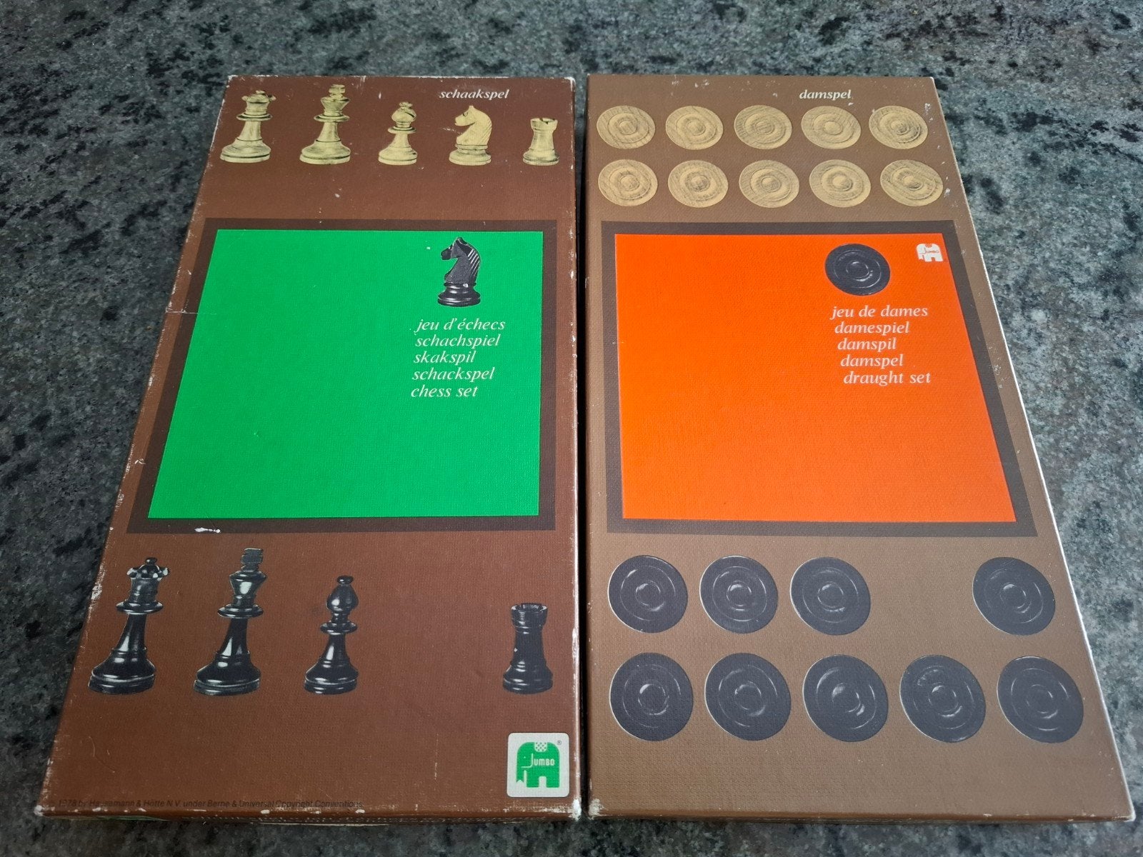 vintage houten Jumbo schaak-en damspel 1978 in uitst.staat, Ophalen