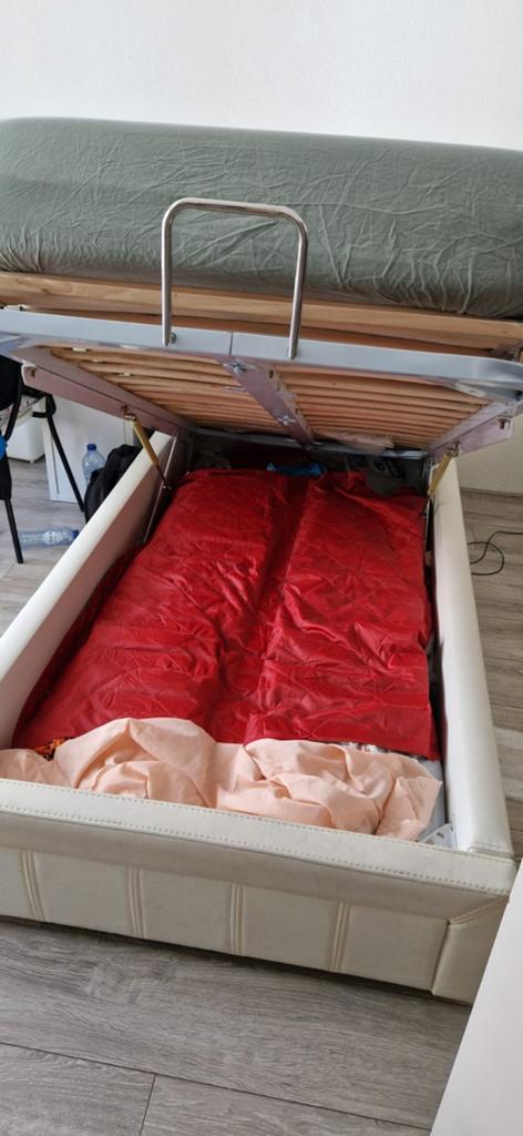 Bed met opberg ruimte, Ophalen, 90 cm, Eenpersoons, Wit