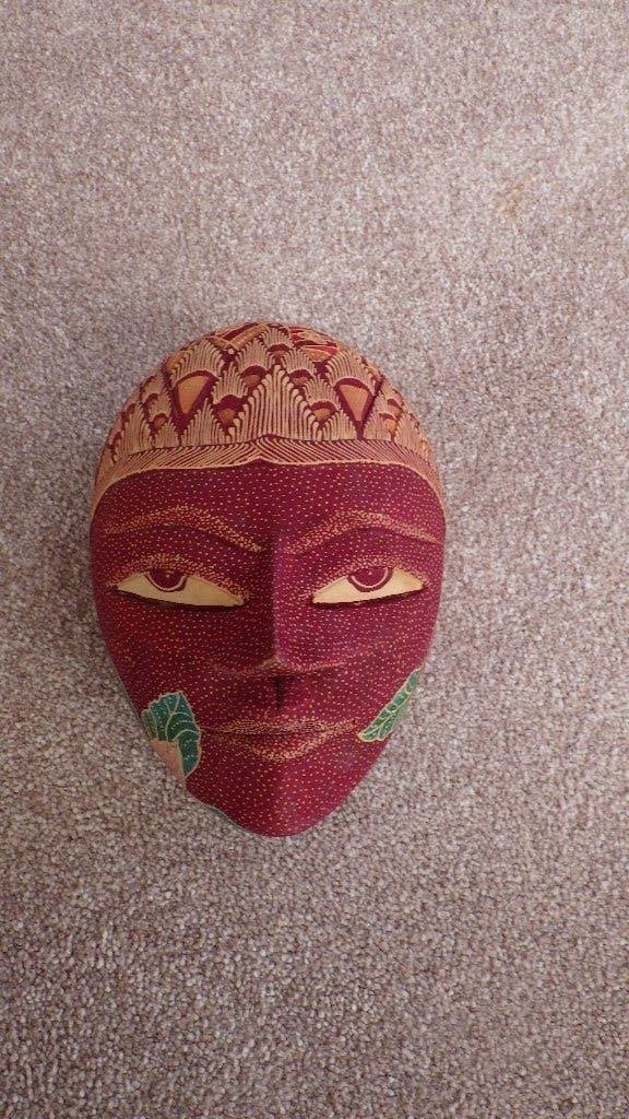 vintage houten batiek topeng Indonesische maskerdoos, Ophalen of Verzenden, Gebruikt