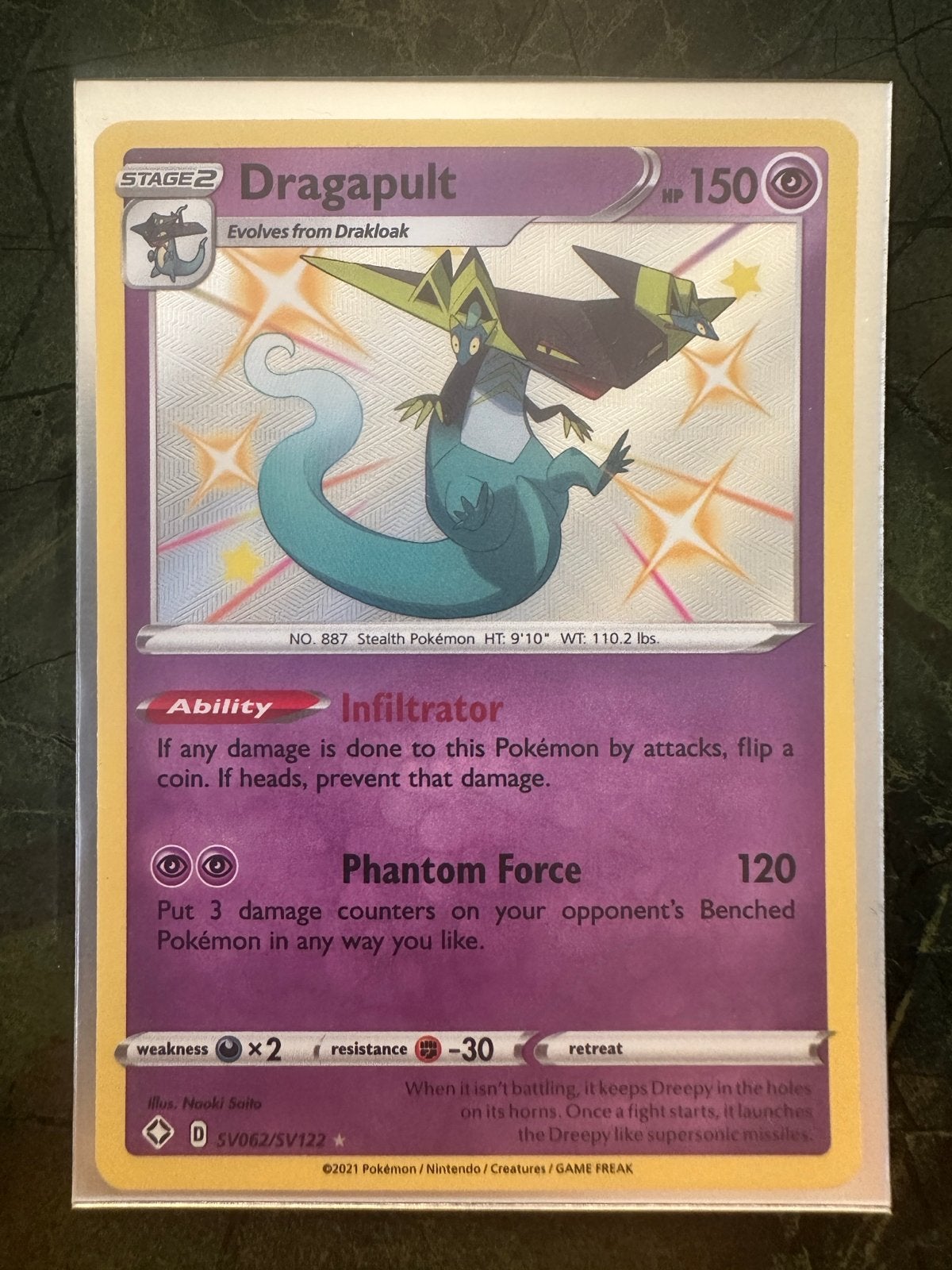Pokémon Kaart Dragapult SV062/SV122 Shiny Vault, Ophalen of Verzenden, Zo goed als nieuw, Losse kaart, Foil
