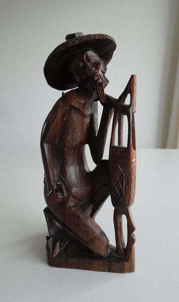 Vintage Houten Beeld van Waterdrager uit Bali, Indonesië, Ophalen