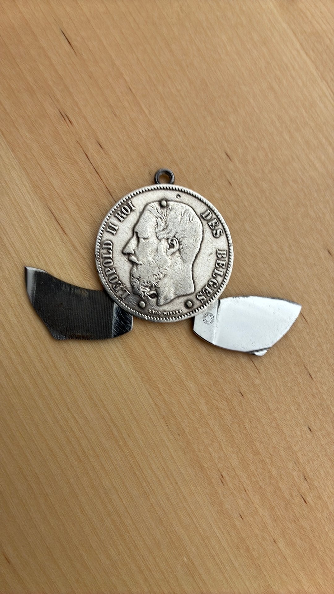 1871 zakmes munt België zilver Eloi France zeldzaam, Ophalen of Verzenden, Zilver, Overige typen