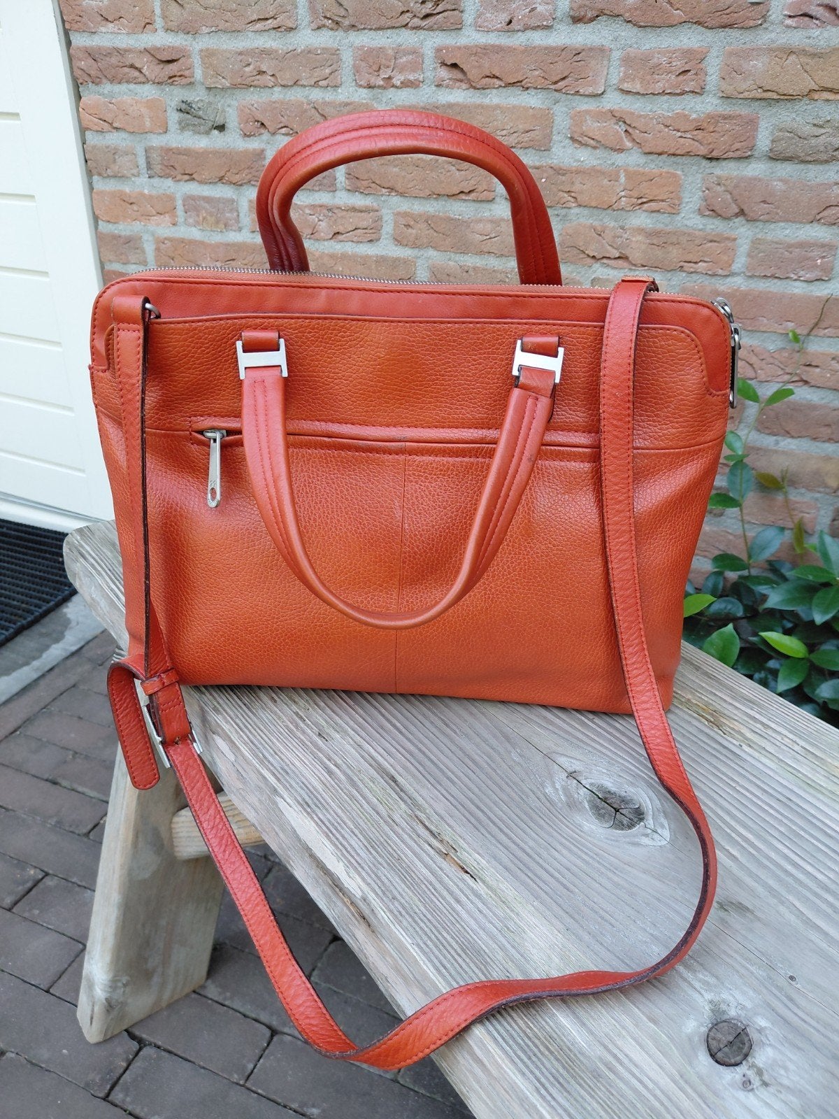 GG Fratelli Leren Handtas met Buitenvakken - Oranje, Sieraden, Tassen en Uiterlijk, Tassen | Damestassen, Ophalen of Verzenden
