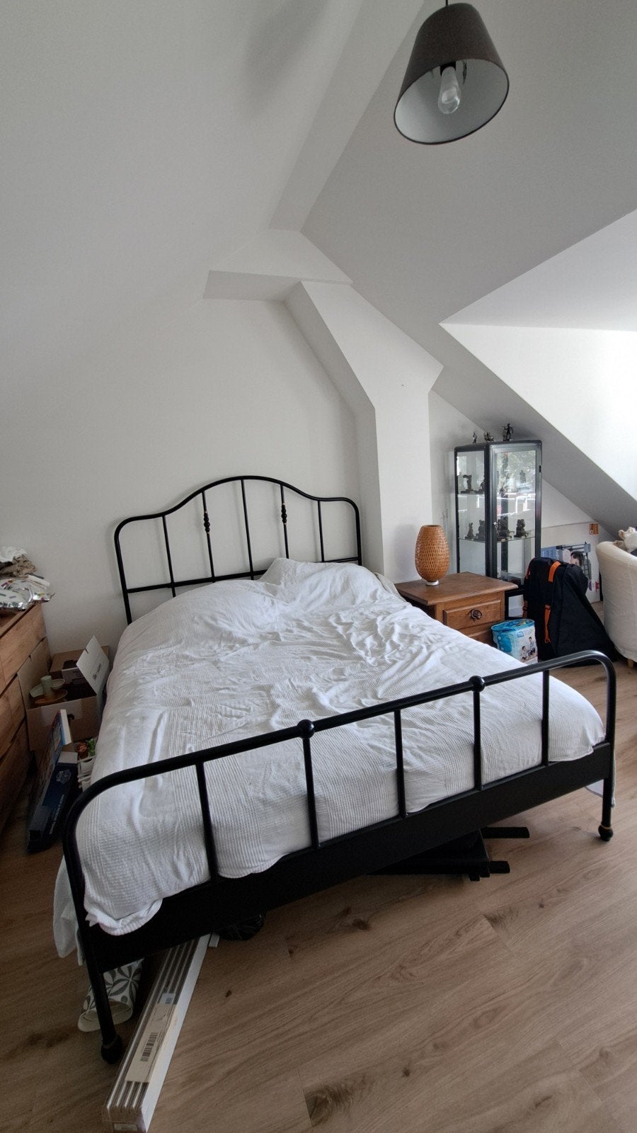 Ikea tweepersoonsbed 160 cm zwart metaal met lattenbodems, Ophalen, Gebruikt, Zwart, Tweepersoons